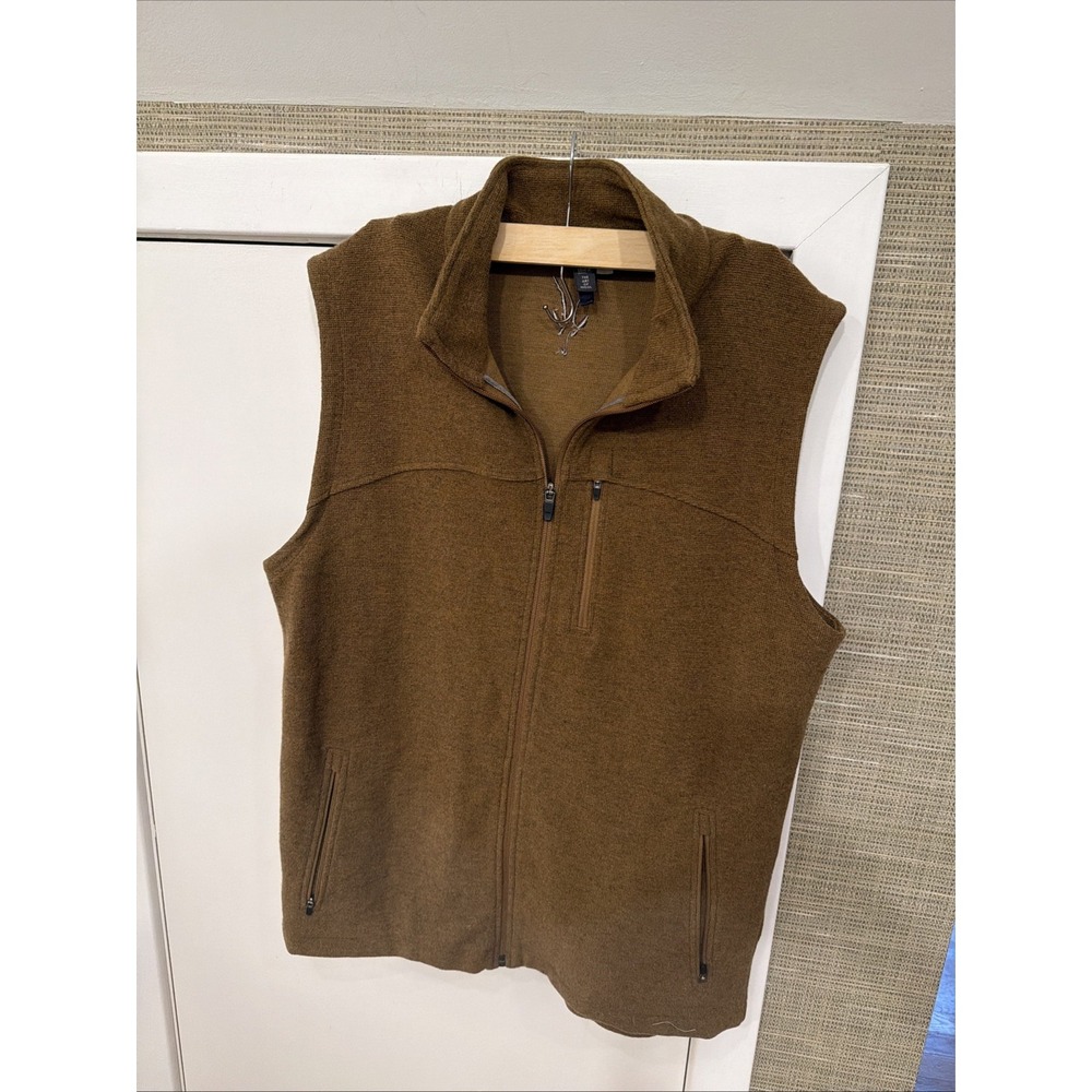 IBEX Men's Brown Merino Wool Sweater Vest Layer Size Large Full Zip Hiking